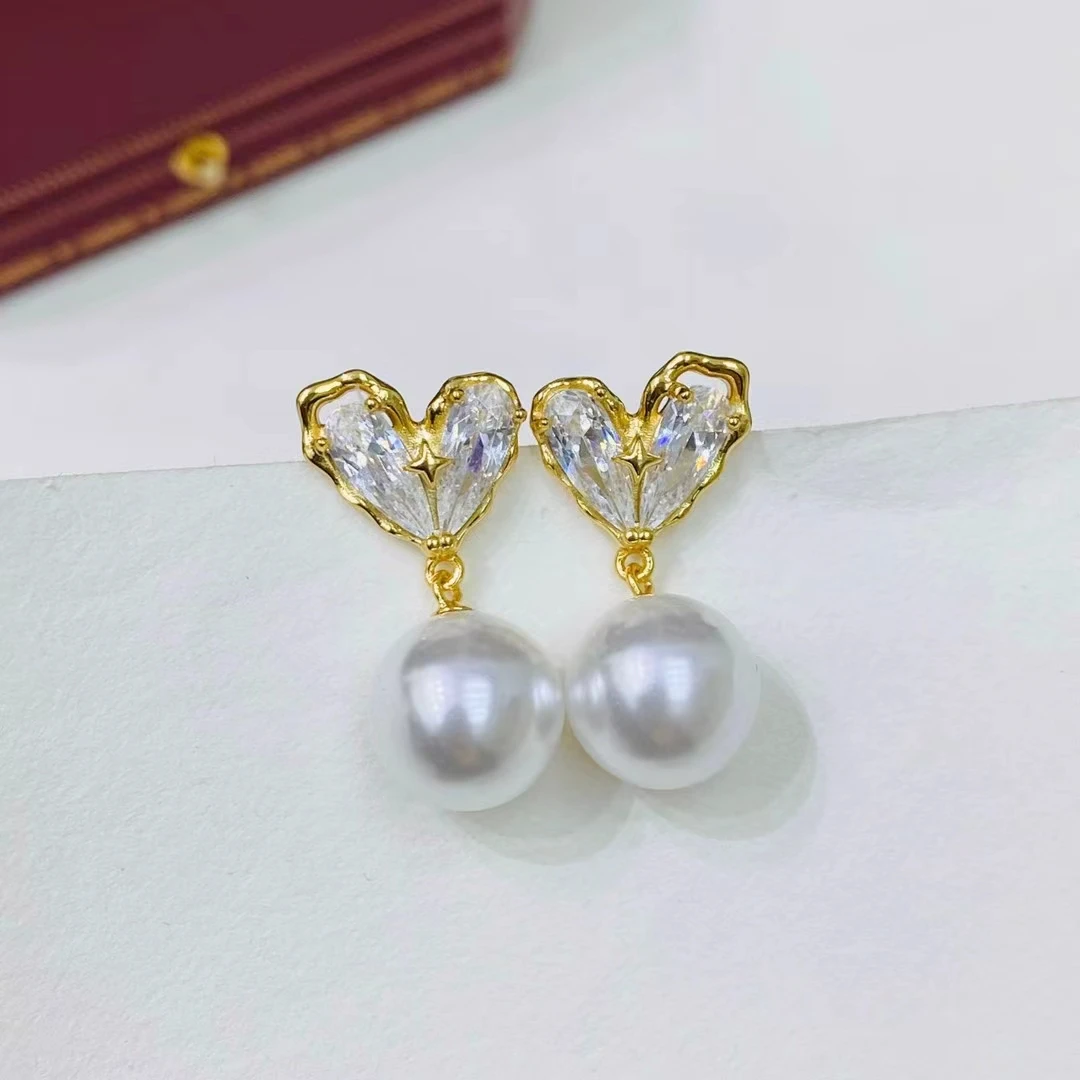 Wholesale Heart Shape 925 Sterling Silver Earrings Mount Findings Settings Base Mounting Parts Accessory for 9-12mm Pearls