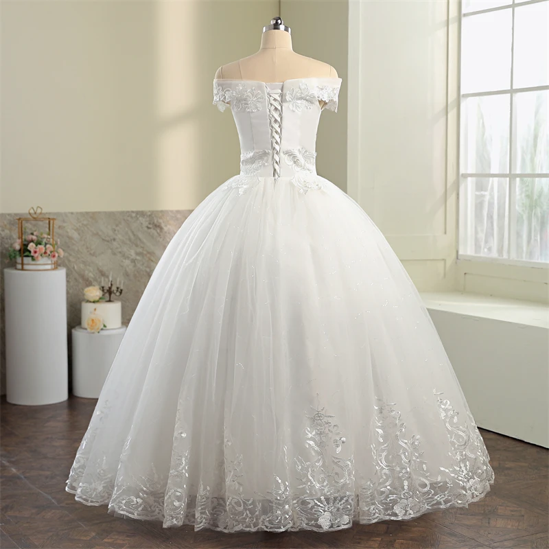 Abiti da sposa con scollo a barchetta con applicazioni lunghe abiti da sposa Plus Size Vestido De Noiva 2023 nuovo abito da sposa con spalle scoperte Robe De Mariee