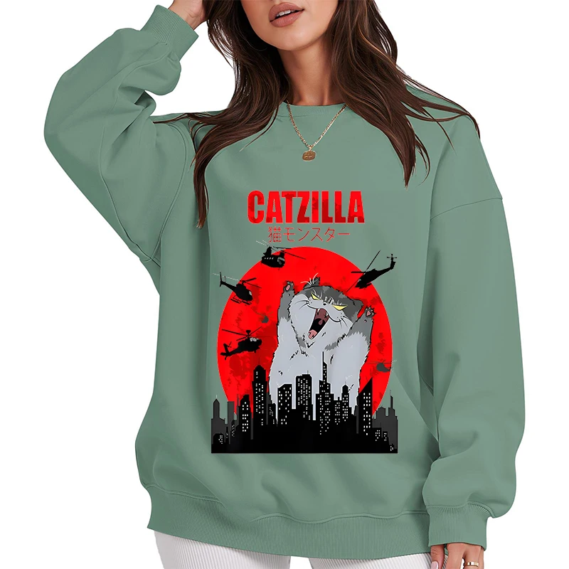 Śmieszne bluzy z grafiką kotów dla kobiet, ubrania Y2k, nadrukowane bluzy z okrągłym dekoltem, streetwear, odzież codzienna męska