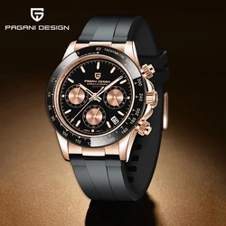 PAGANI DESIGN VK63 Movement Men's Quartz Watch 100m Waterproof Clock Timer Watch for Men Golden Stripe Rubber strap