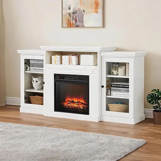 Farmhouse Electric Fireplace TV Stand for TVs up to 60 Inch, Entertainment Center with 23