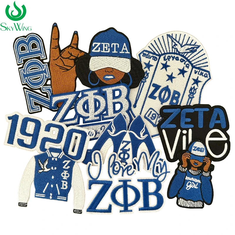 Stock Embroidery Blue Zeta Symbol 1920 Zeta Phi Beta Sorority Iron on Patch for Shoes and Jacket