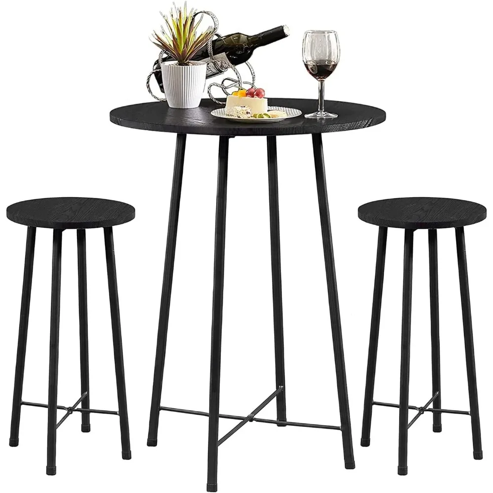 

3 Piece Pub Table and Chairs Sets Counter Height Bistro Bar Sets with 2 Barstools for Kitchen Breakfast Nook, Small Space, Apar