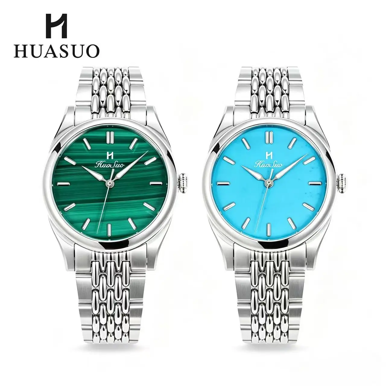 HUASUO Luxury Men Automatic Watch Natural Gemstone Dial PT5000/SW200 Movement Stainless Steel 50M Waterproof Sapphire Wristwatch