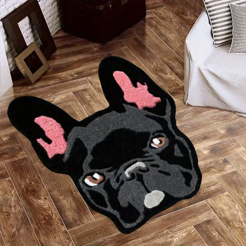 VIKAMA Black French Bulldog Cute Design Rug, Non-Slip and Stain-Resistant, Ideal for Living Room and Bedroom Home Decoration