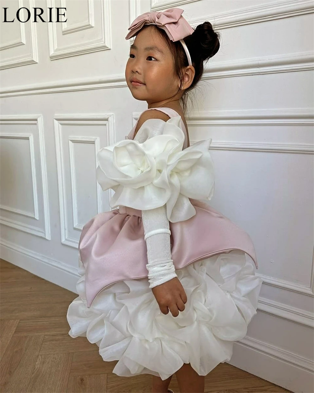 LORIE Pink Cute Flower Girl Dress Ball Gown Square Neck Ruffles Flowers Wedding Party Dress 2024 Birthday Party Dress Customized