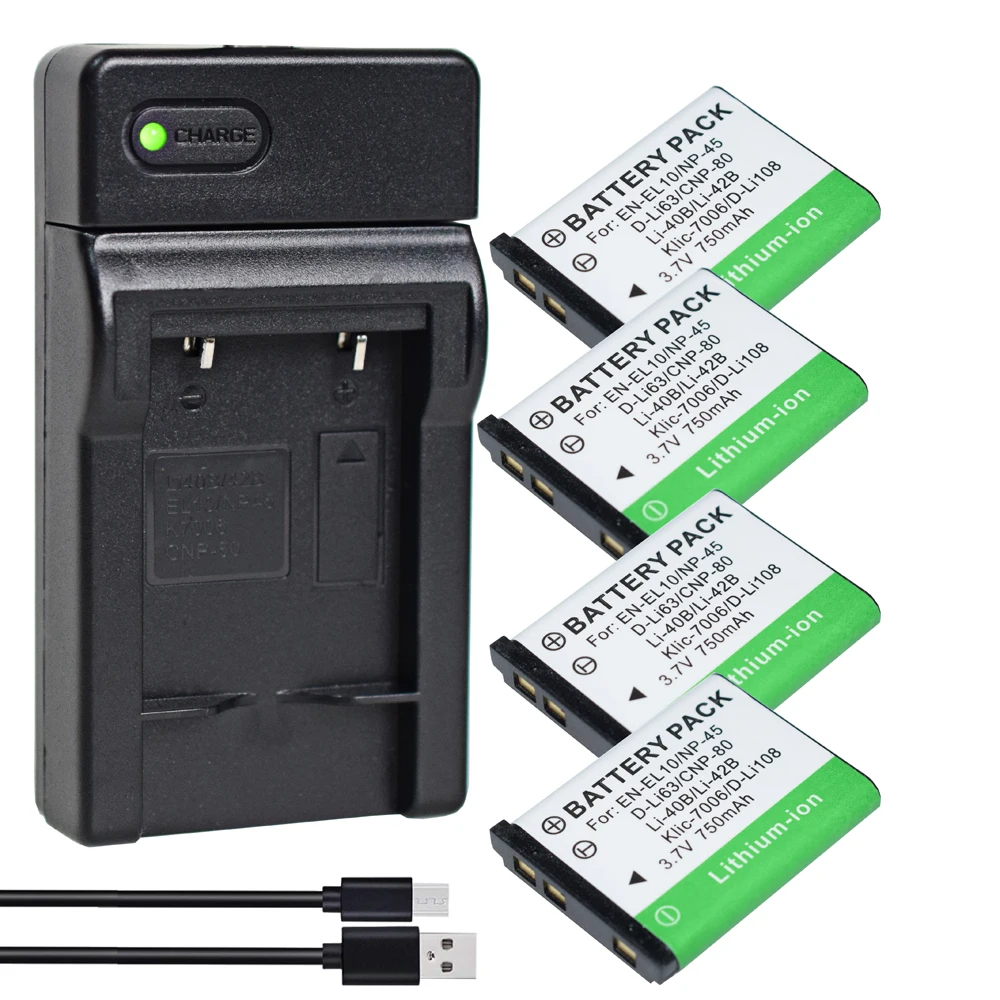 4 шт. Li-40B Li-42B EN-EL10 аккумулятор + тонкое зарядное устройство для мгновенной камеры Fuji Instax Mini 90