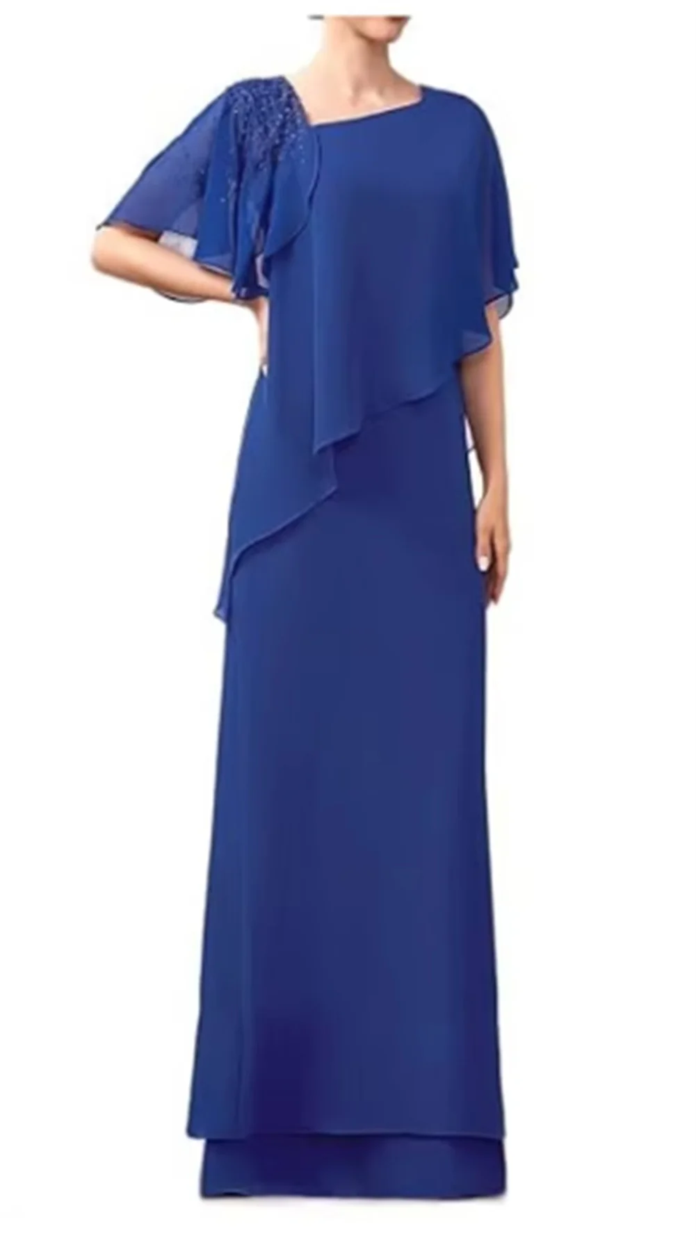 Vestido Chiffon com lantejoulas e miçangas para a mãe da noiva, uma linha, roupa formal longa, terno do casamento, vestidos do convidado