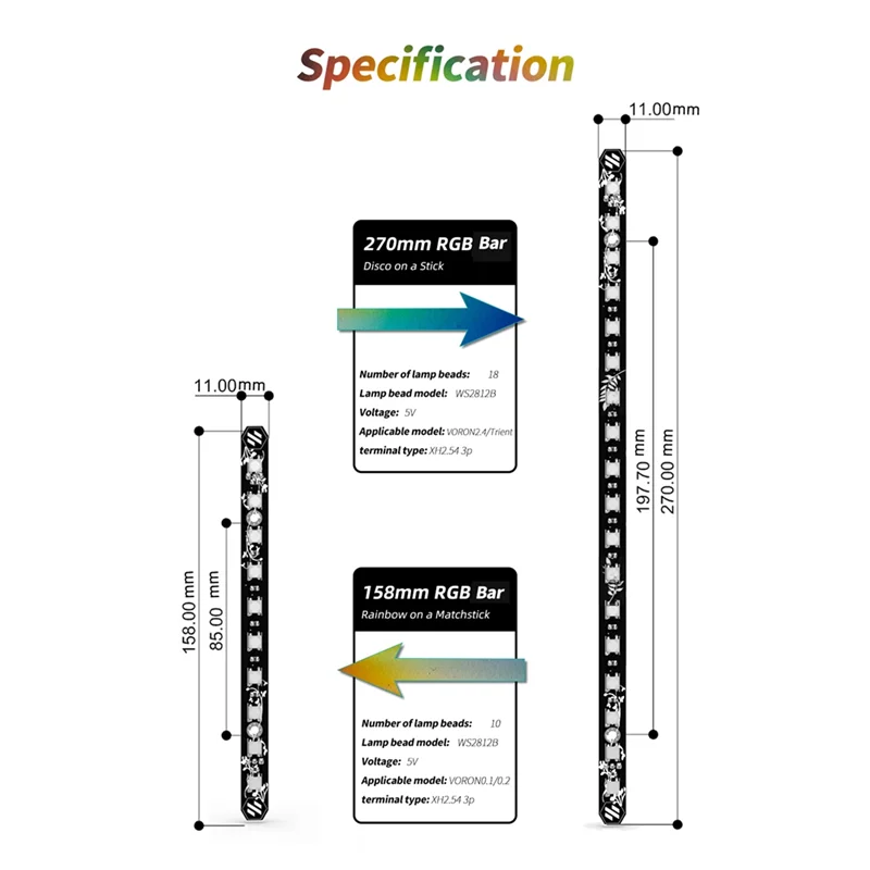 2 Stück 3D-Drucker Tageslicht Platine Kit 5V RGB LED-Bar Tageslicht auf einem Stick für Voron 2,4 Dreizack 270/Lampen stange mm