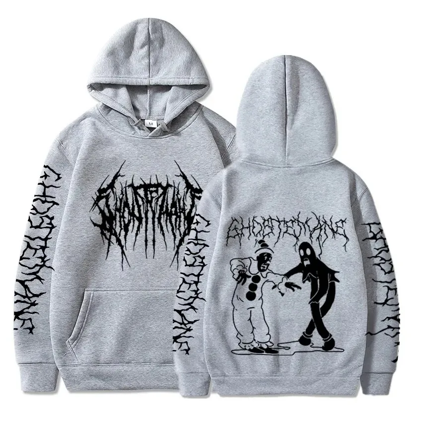 Ghosts Double Sided Print Hoodie Men Women Hip Hop Metal Rock Hoodies Gothic Clothes Oversized Sweatshirt Tracksuit Streetwear