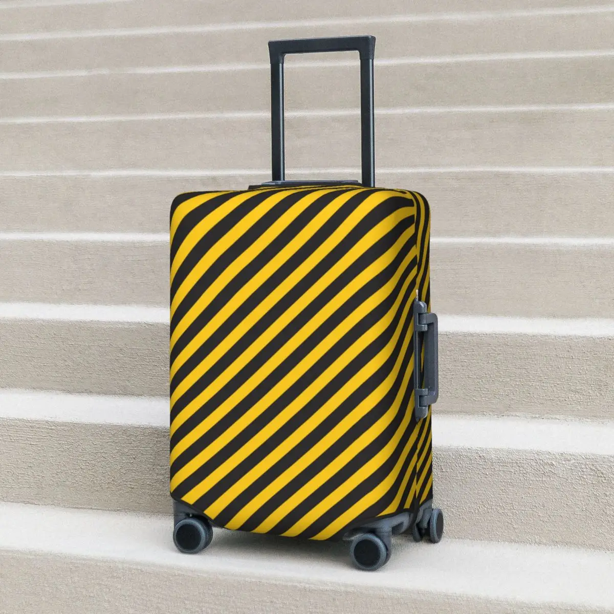 Black Yellow Stripes Suitcase Cover Road Warning Practical Cruise Trip Protector Luggage Case Vacation