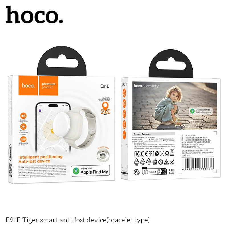 HOCO E91E Mini etiqueta de seguimiento GPS inteligente Compatible con iOS Apple Find My App recordatorio antipérdida lla