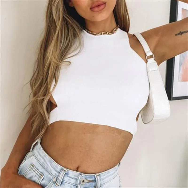 BIG PROMOTION    Women's T-shirt Summer Solid Sleeveless Top Women's Clothing Sexy Slim Fit Open Back Hanging Neck Top