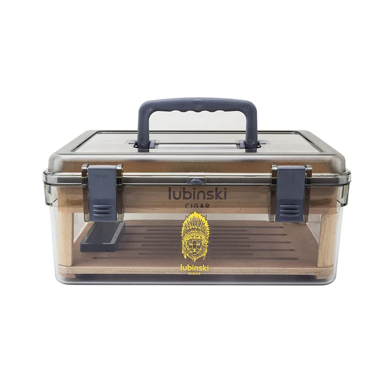 

Portable cigar humidifier acrylic transparent cedar wood portable humidor can hold about 50 cigars with hygrometer