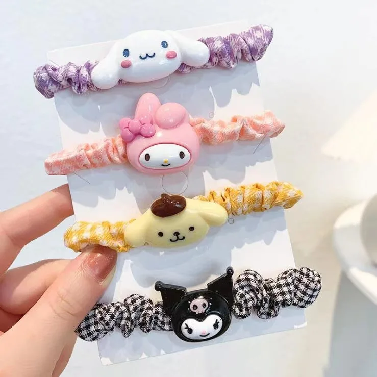 Kawaii Sanrio Hair Ties Hello Kitty My Melody Kuromi Hair Rope Anime Hair Ring Ornaments Cartoon Accessories Girls Birthday Gift