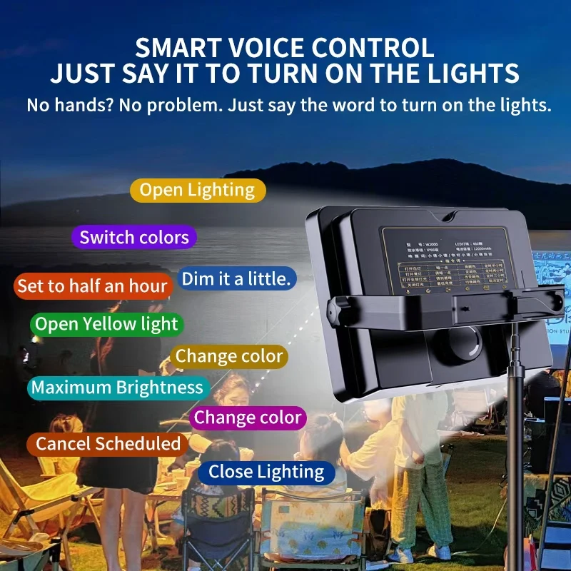 W1200 مصباح خارجي أسود يمكن التحكم فيه بالصوت ضوء التخييم حجم كبير إضاءة التعرض المحمولة لرحلات التخييم #4