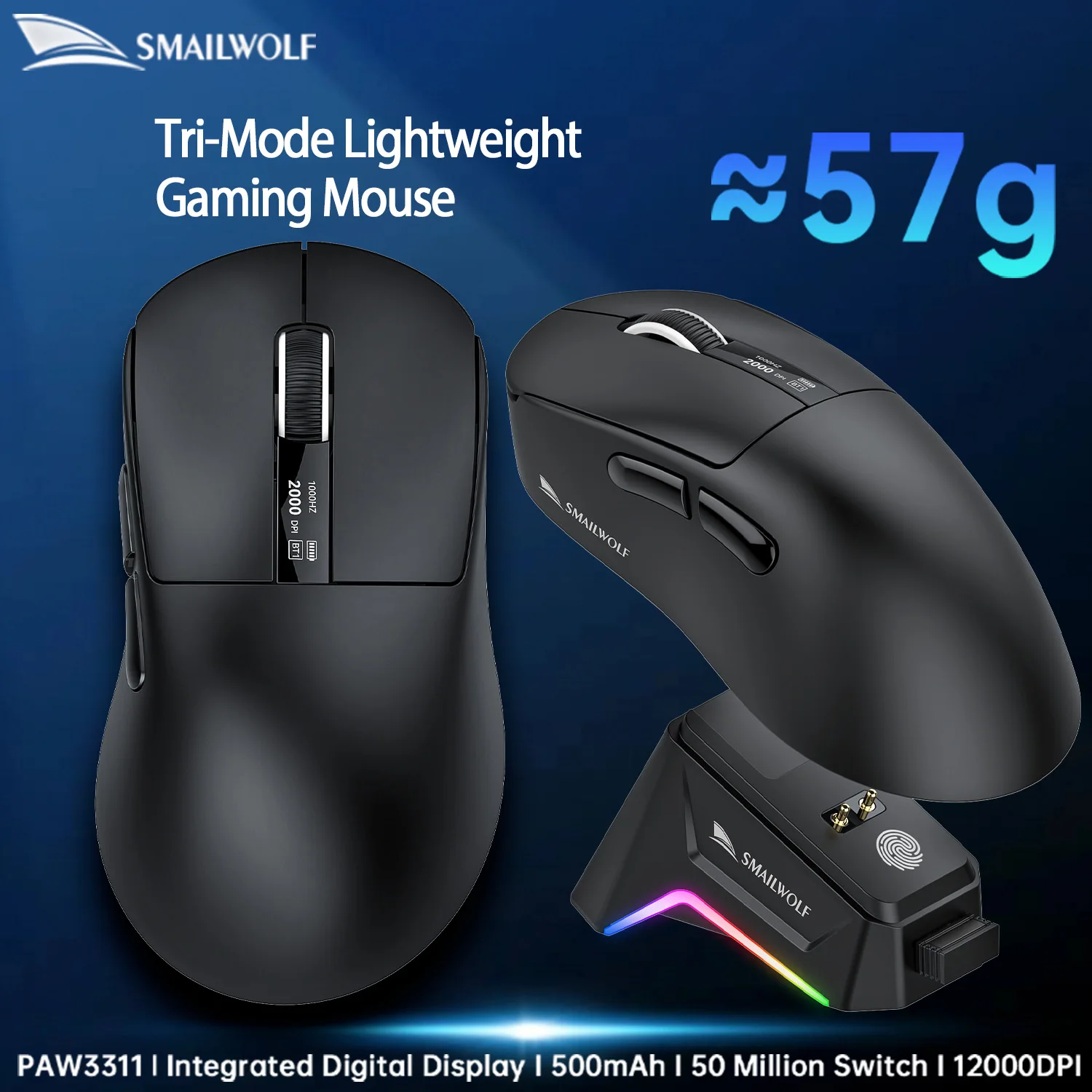 

SMAILWOLF M6 Bluetooth Wireless Mouse Gaming PAW3311 Lightweight Desktop Laptop Office Gaming Magnetic Charging