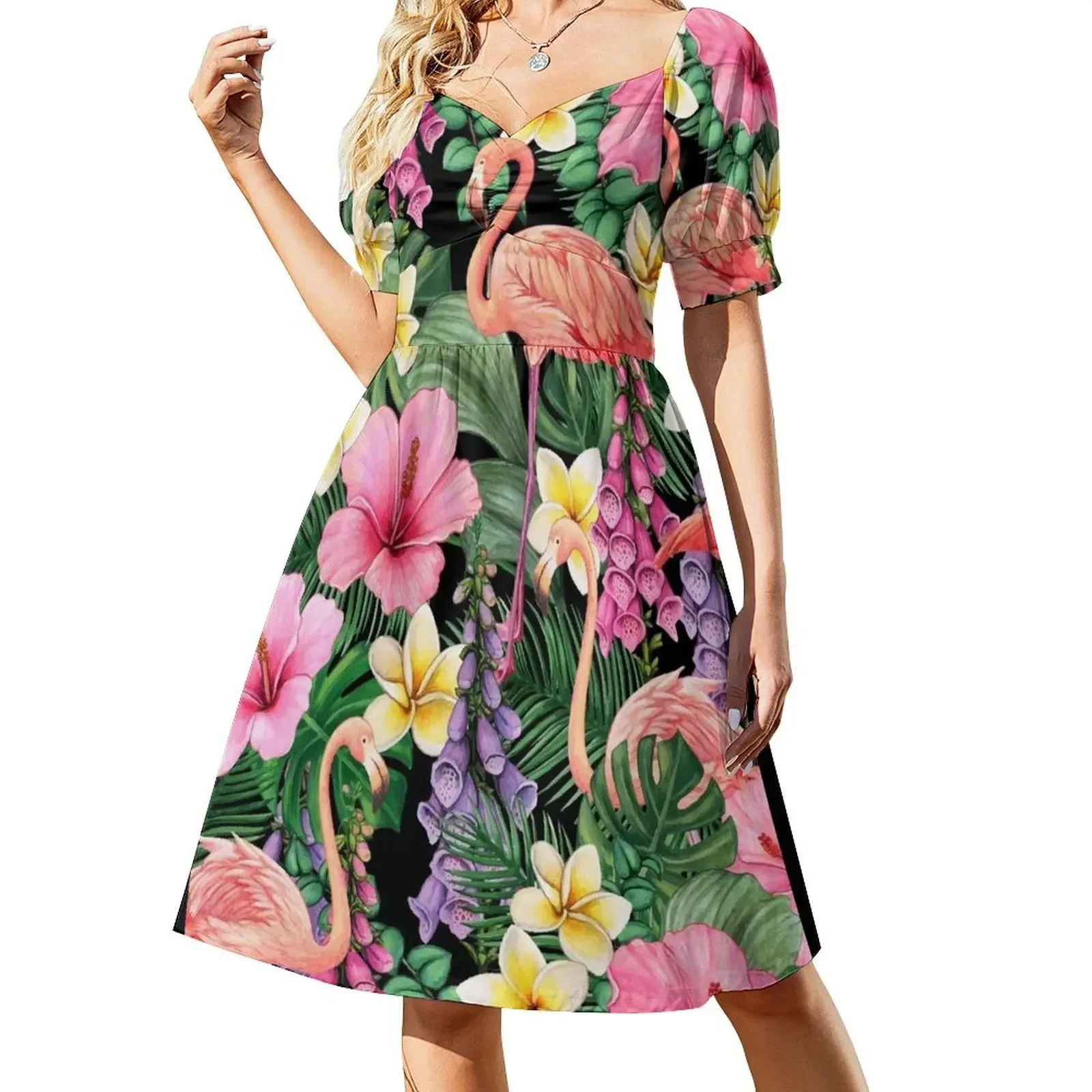 

Flamingo, flower and leaves Short-Sleeved Dress dress for women 2025 long dress women summer Women's evening