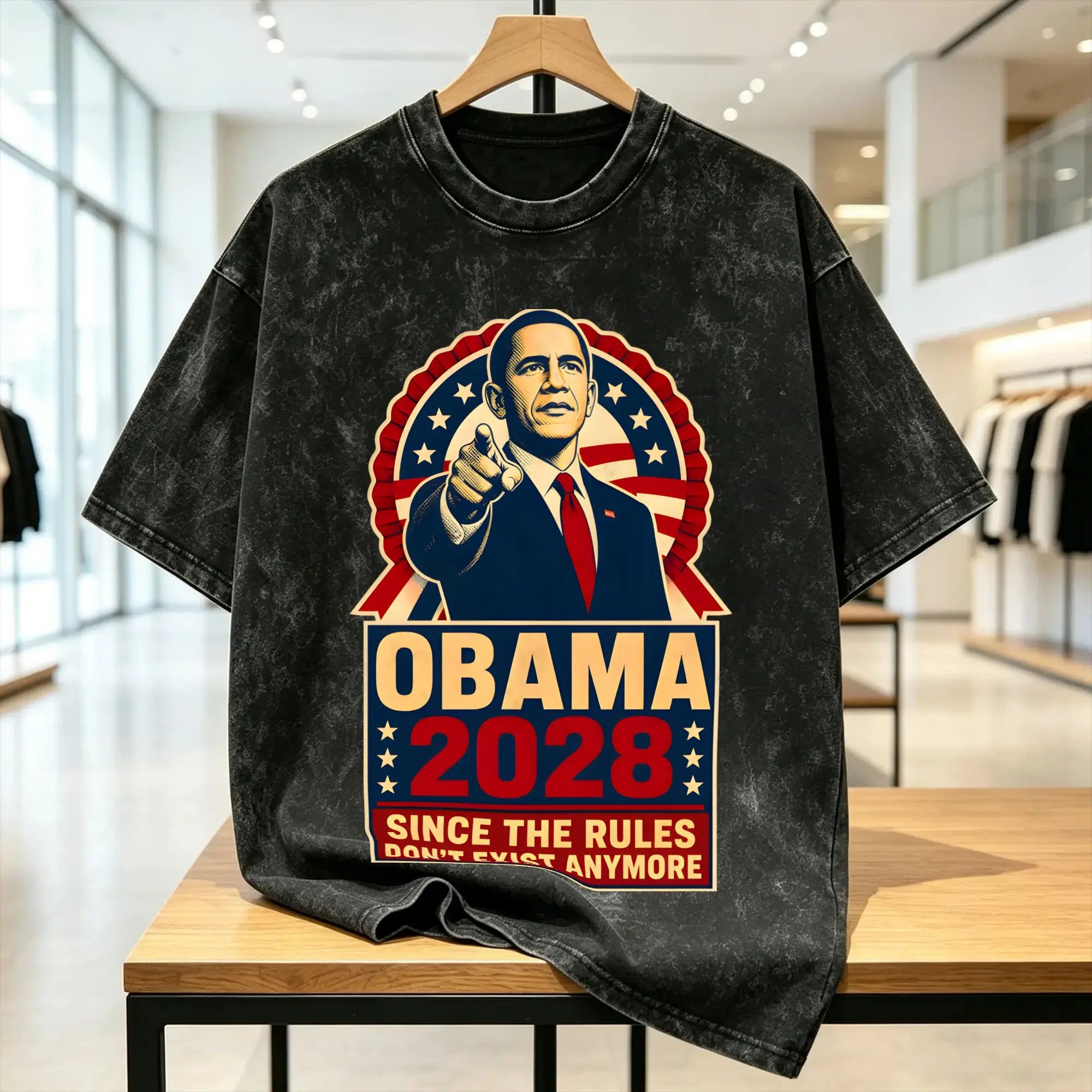 Obama 2028 Since Rules Don't Exist Anymore Men's T Shirt Washed  Casual Tees Short Sleeve Round Neck T-Shirt Cotton Plus Size