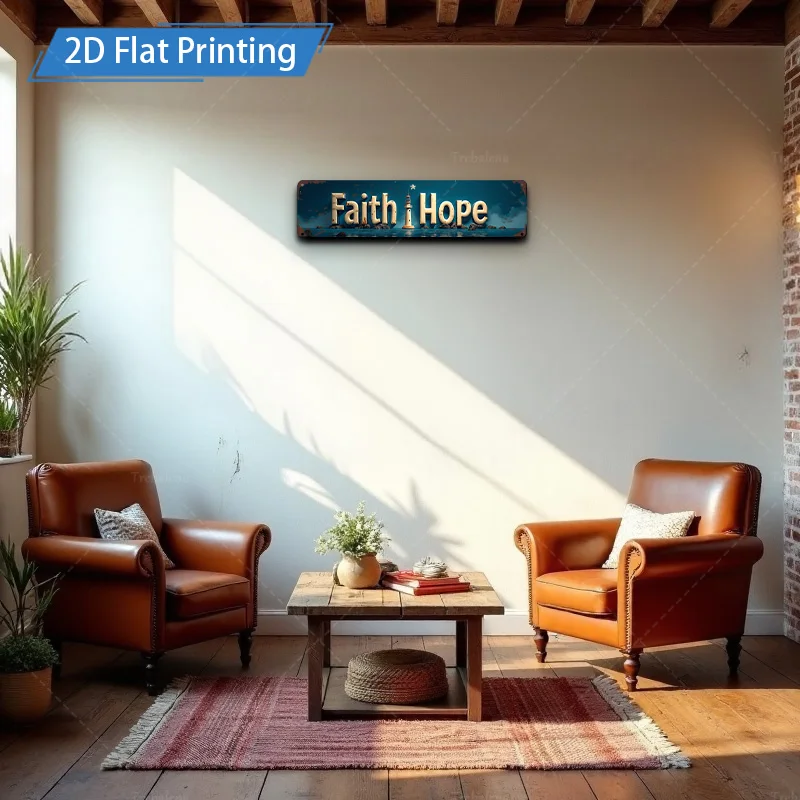 [2D FLAT] قطعة واحدة من اللافتات المعدنية، 4 × 16 بوصة Faith Hope Metal Wall Art 2D طباعة مسطحة لديكور المنزل