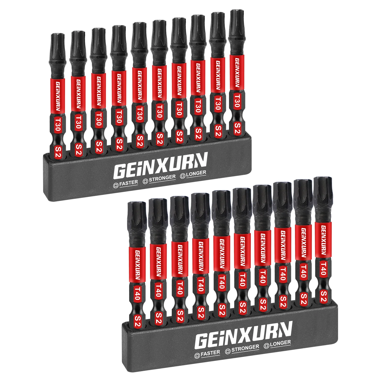 Conjunto de bits de chave de fenda Torx magnética de impacto Geinxurn de 2 polegadas (T30 /T40), conjunto de bits de liga de aço S2 e suporte de broca de 3 polegadas