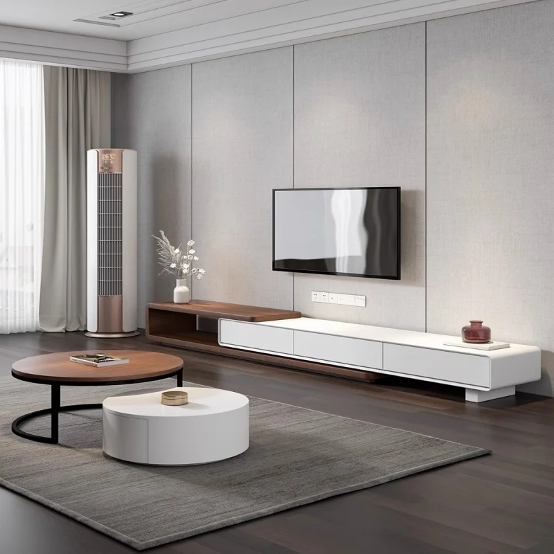 

Designer Modern Solid Wood TV Stand with Storage Cabinets and Shelves for Living Room Furniture Television Media Console