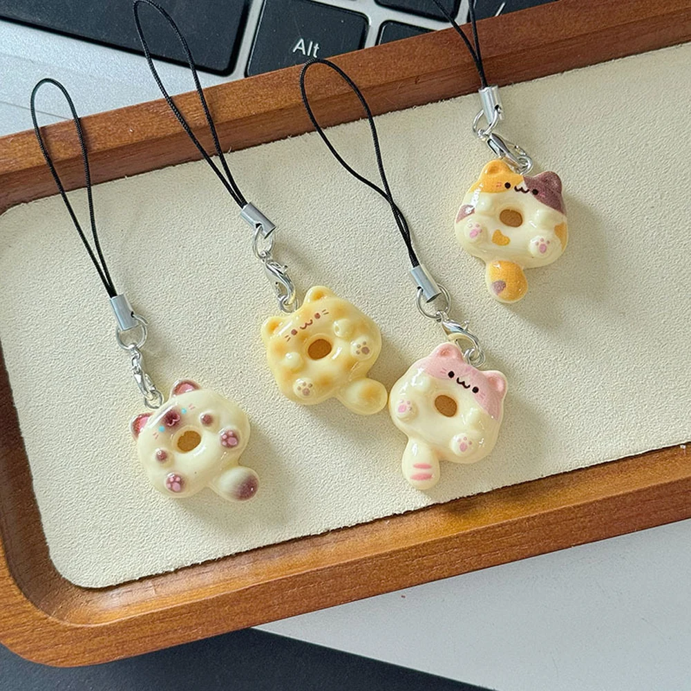 1PC phone chain Cat Cookie Phone Charm Phone pendant Kawaii Kitty Couple Keychain Pendant Cute Lanyard Simulated Orange pendant