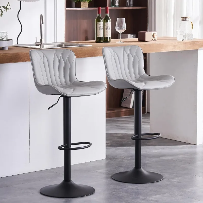 Bar Stools Grey Set Faux Leather Counter Height Bar Stools with Back Swivel Adjustable Barstools Upholstered,  Set of 2 PIECE