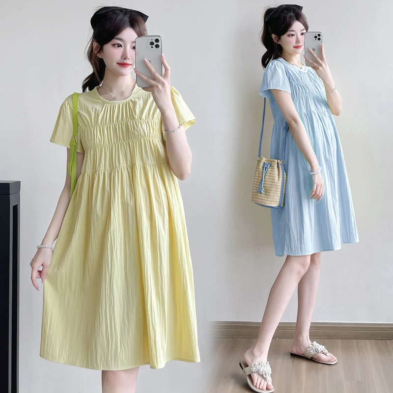 2025 新しい夏のマタニティドレスミニマリストシックなルーズフィット痩身妊娠服ファッショナブルなママ Y2K 若者妊婦