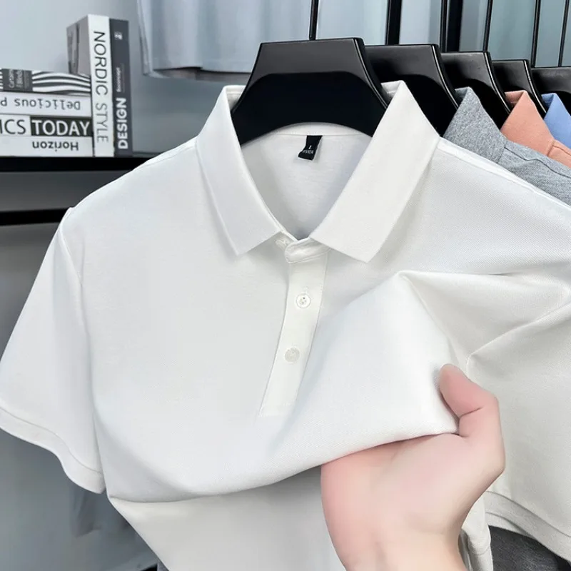 

Men's Polo Shirts Cotton Spandex Business Casual Stretch Short Sleeve T Shirt With Turn Down Collar