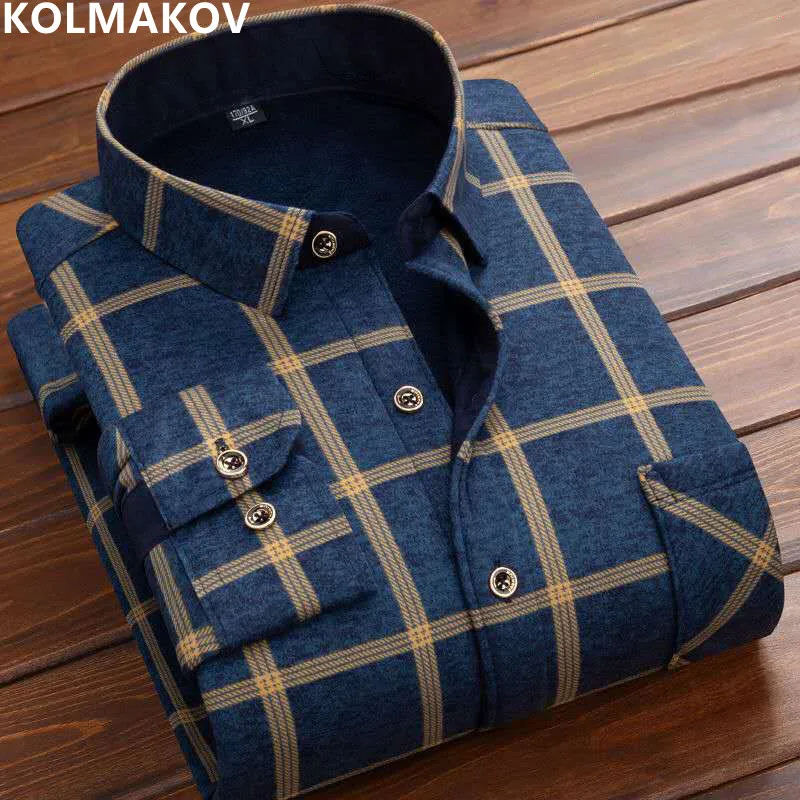 2023 Autumn and Winter New Men\'s Classic Fashion Casual Plaid Long-Sleeved Shirt Men\'s Plus Fleece Thickened High-Quality Shirt