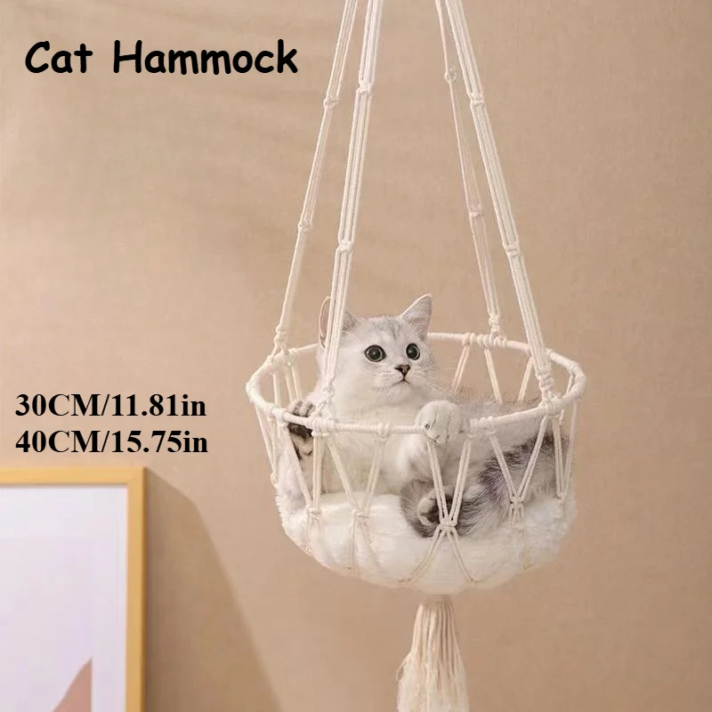 Hamaca nido para gatos tejida de estilo bohemio, cesta para gatos de malla europea, columpio colgante, camas transpirables para mascotas-30/40CM
