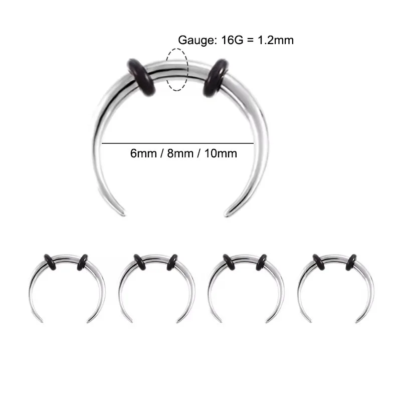 4PCS Stainless Steel Nose Ear Rings Crescent Pincher Septum Taper Rings C Shape Buffalo Horseshoes Hoops Body Piercing Jewelry