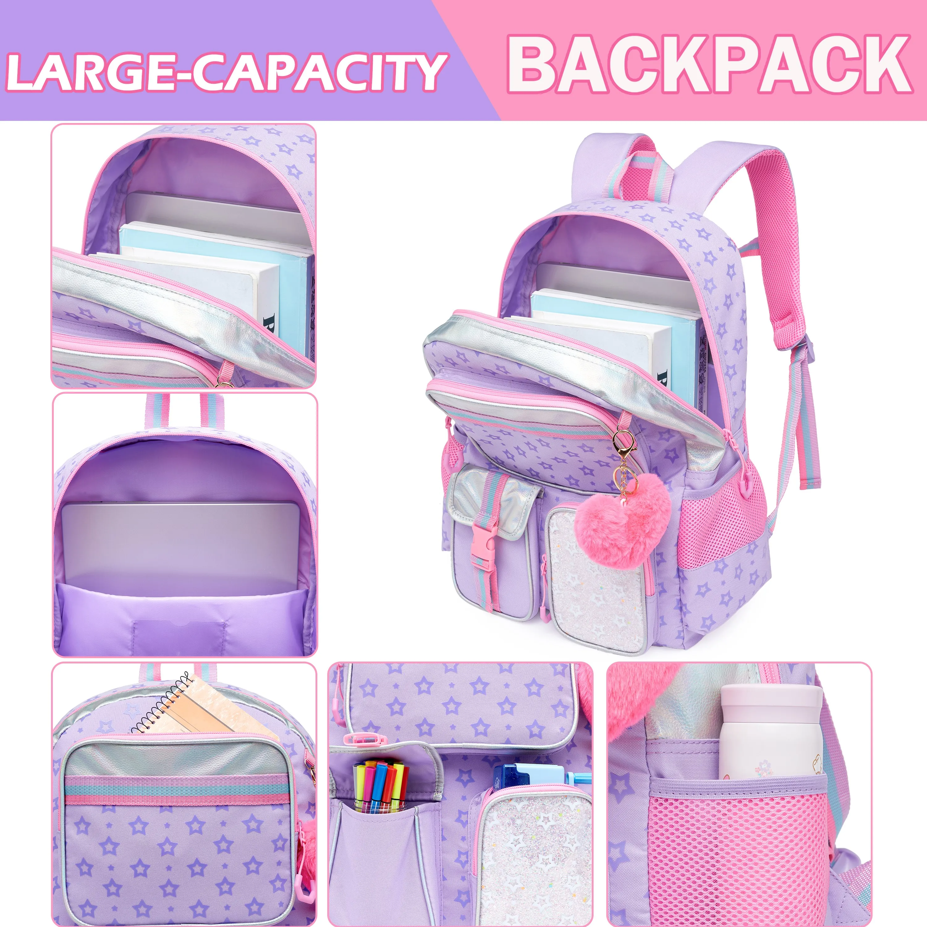 Meetbelify Backpack for Girls School Bag Aesthetic Backpack for Elementary Student Teen Girls Cute Bookbag Kids Kawaii Shoolbag