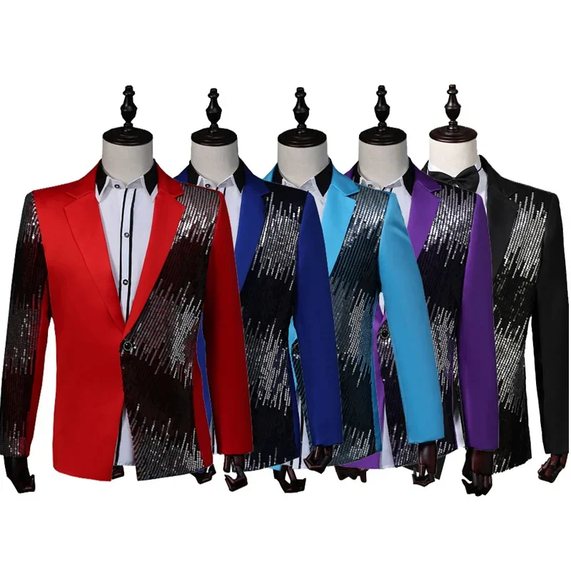 2024 Gradient Lightning Performance Suit for Men, Fashion Sequin Blazer, Stage Host Emcee Nightclub Bar Singer Jacket,Asian Size