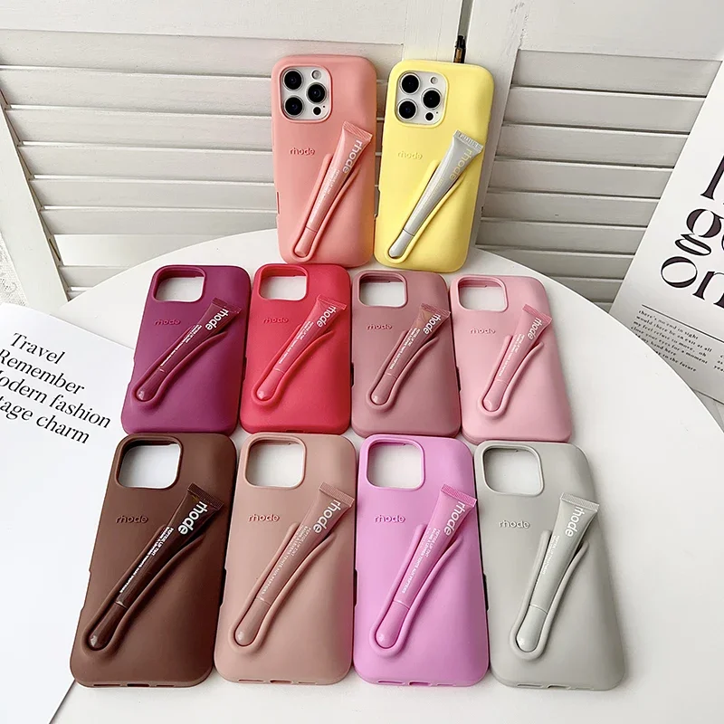 حافظة هاتف صيفية محدودة لهاتف آيفون 17 16 15 14 13 12 11 Pro Max Plus 16E حامل ملمع شفاه هوائي من السيليكون غير اللامع مع صندوق