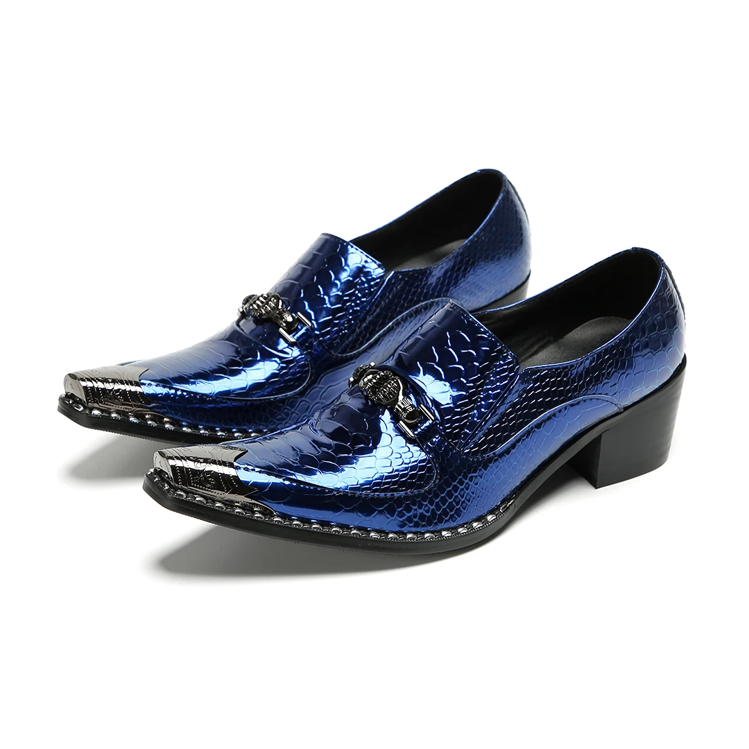 Autumn Spring Blue Red Patent Real Leather Oxford For Man Men's Dress Luxury Shoes High Heels Metal Designer Zapatos De Hombre