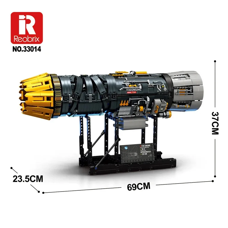 1812PCS 1:17 F35 900 Turbofan Engine Model Building Blocks Kit Electrically Drive Collectible Ornaments Toy Kid Gift 33014