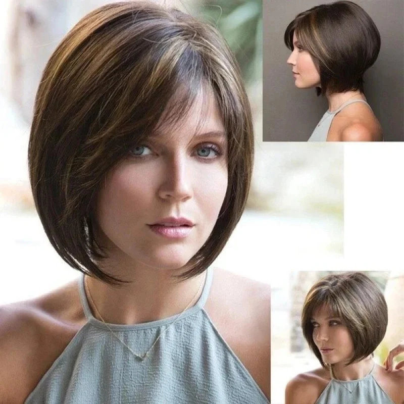 

Fashion Short Straight Hair Brown Synthetic Bob Wigs for Women Costume Party Wig