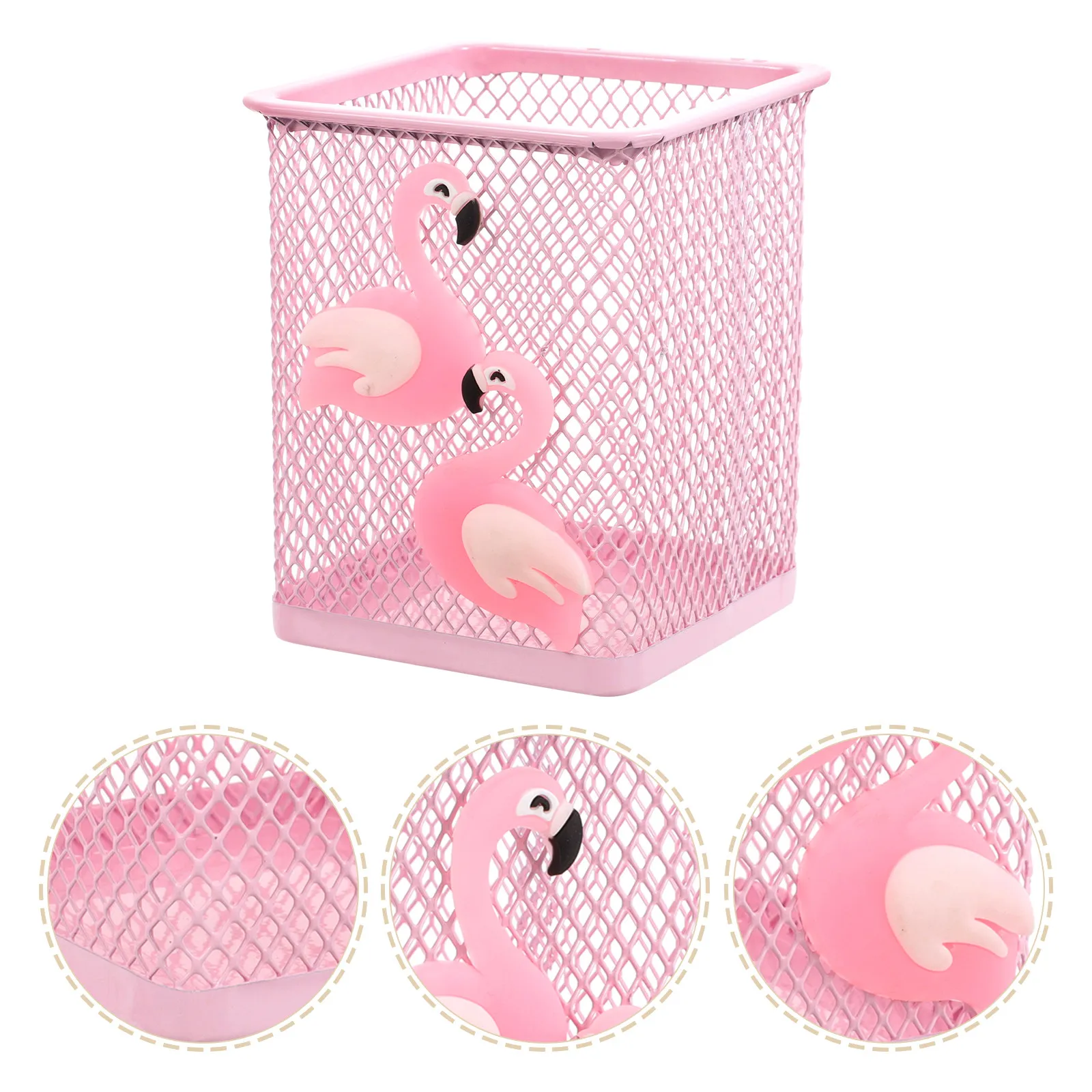 

2Pcs Cartoon Pen Holder Metal Mesh Pencil Cup Flamingo Pen Pot Desktop Organizer Stationery Holder Multi Purpose Storage