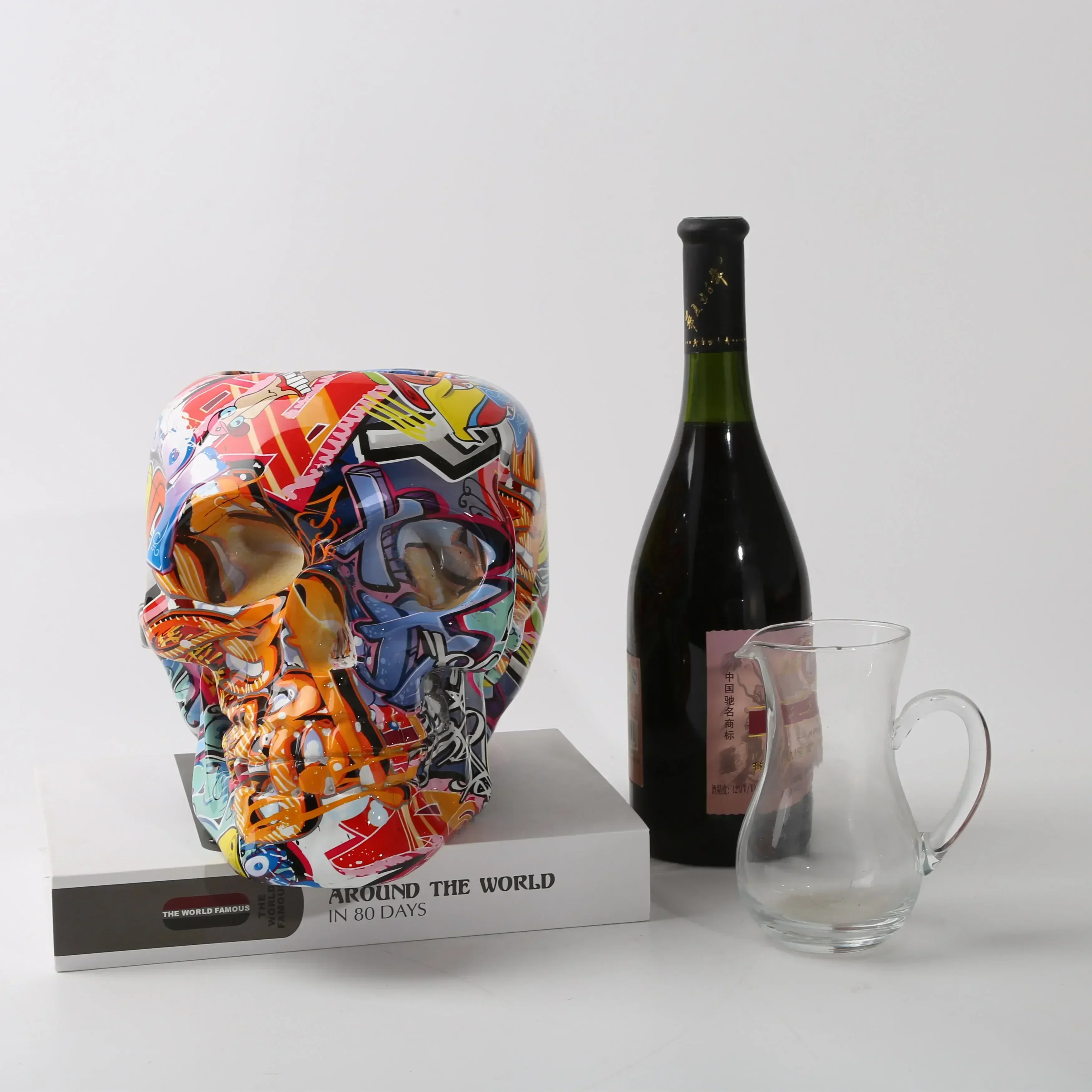 

Art Color Skull wine rack Entrance Painted Graffiti Simple Creative Room Entrance Wine Cabinet Office Decorations Resin Crafts