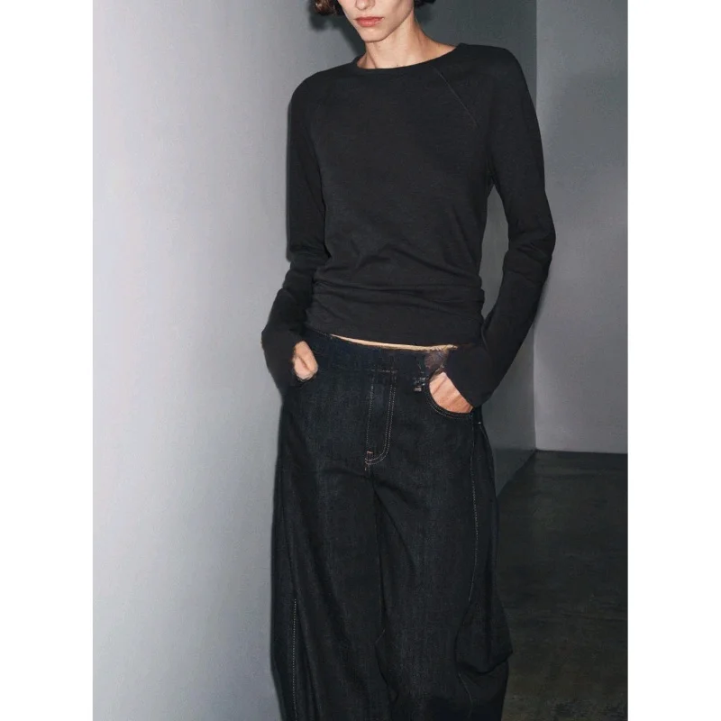 

Футболка с длинным светом вкладышем, дизайн прямого кроя, круглый, свободный крой, женский осенний топ Faion