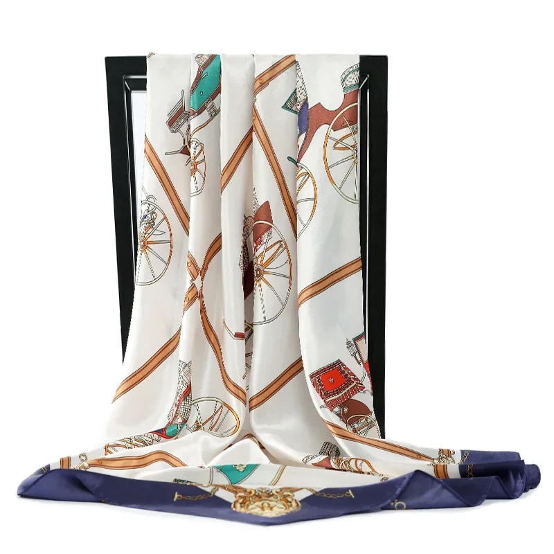 المألوف اليقطين مدرب كبير مربع وشاح 90 سنتيمتر المرأة محاكاة الحرير وشاح من الساتان للتخصيص أنيقة الإكسسوارات