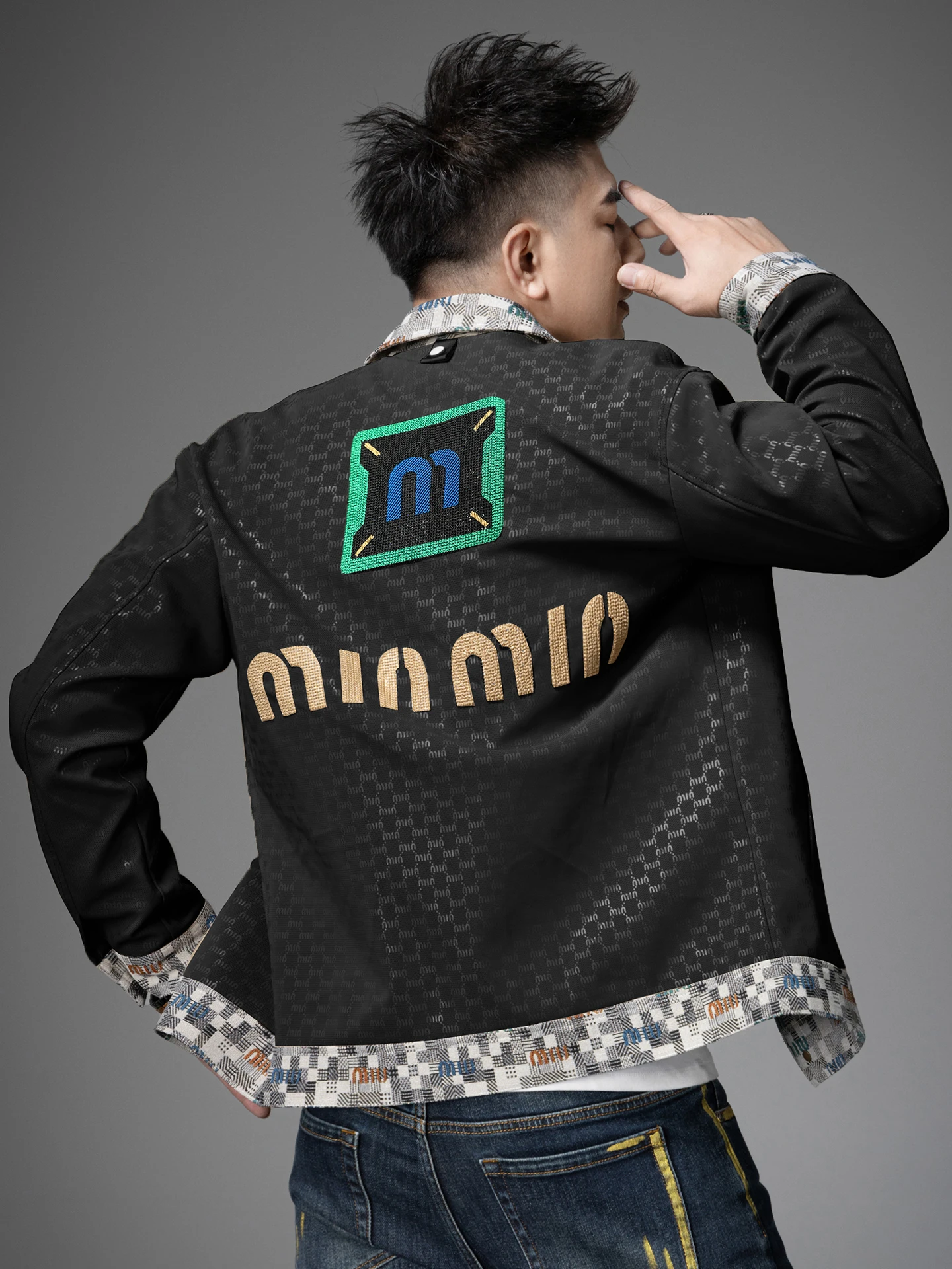 

Мужская высококачественная куртка с воротником-стойкой, осенне-зимняя, новая модная модель с вышивкой букв, мужская одежда, приталенный крой, длинный рукав