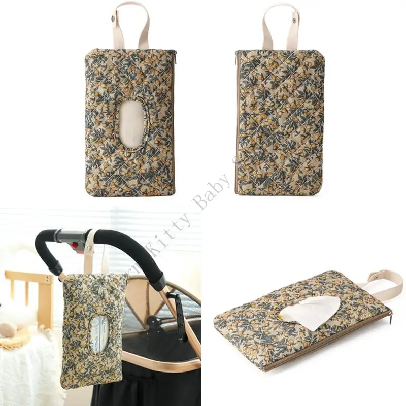 

New Quilted Floral Baby Diaper Bag Portable Travel Zipper Baby Wipes Holder For Baby Stroller Hanging Diaper Tissues Storage Bag