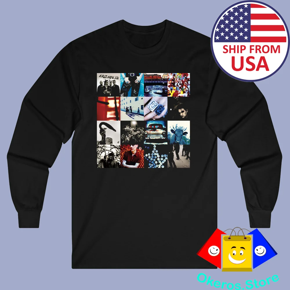 U2 Achtung Baby Men's Long Sleeve Black T-Shirt Size S to 2XL