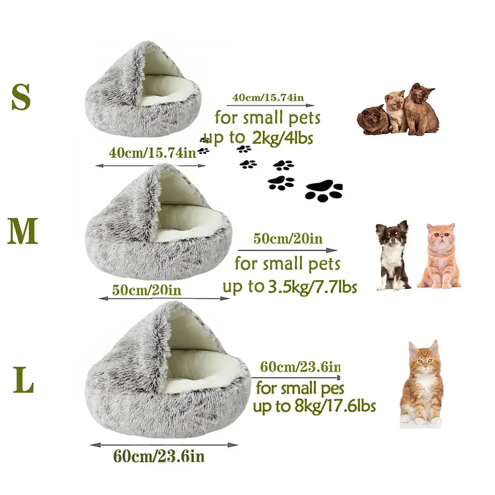 고양이 침대 둥근 봉제 솜털 후드 고양이 침대 동굴, 실내 고양이 또는 작은 개 침대용 아늑한, 도넛 진정 불안 방지 개 침대