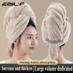 Large Solid Color Water Absorbent Hair Drying Towel Microfiber Hair Towel Wrap With Elastic Strap Soft Quick Drying Towel