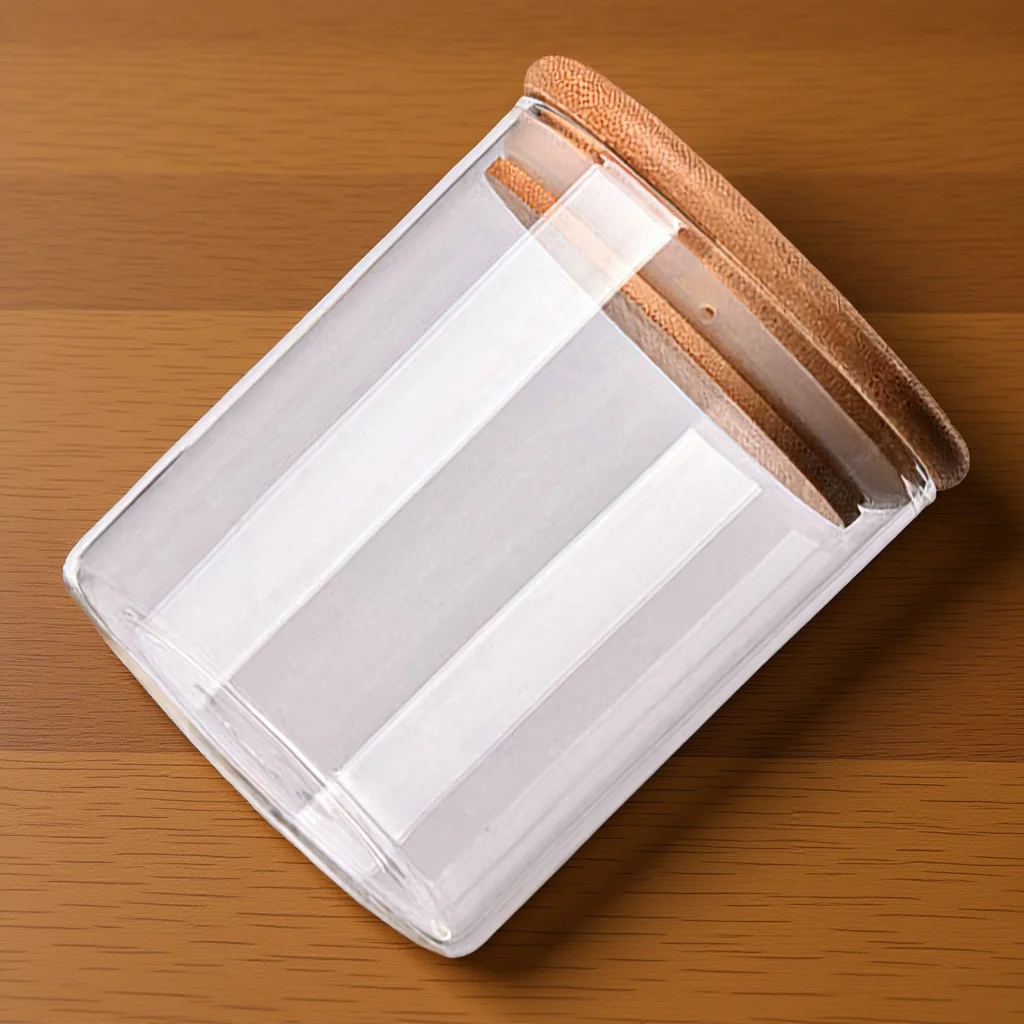 

175Ml Clear Glass Jar Food Storage Container with Wooden Lid Sealed Canister for Tea Coffee Sugar Salt Grains Nuts Cereal