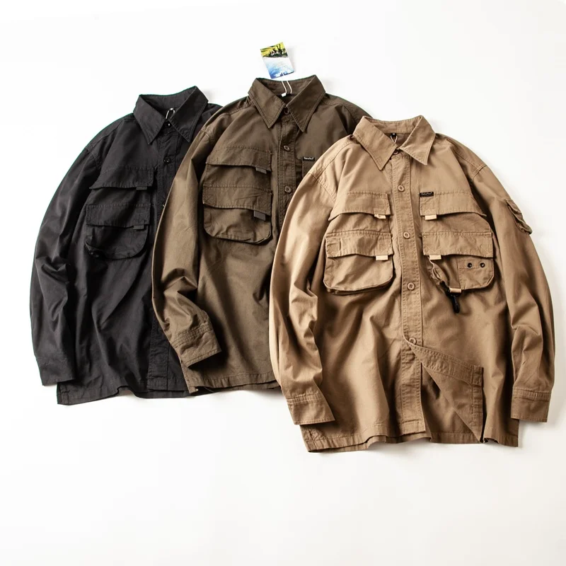 

Ретро-японская куртка для активного отдыха, свободная однотонная рубашка, верхняя одежда для пар, мужская модная осенняя куртка с длинным рукавом